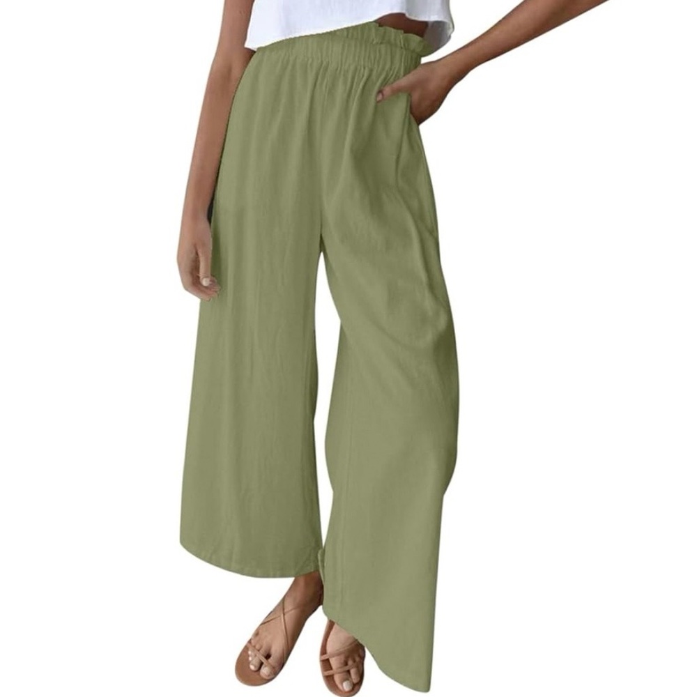Pure Match Green Linen Gaucho Style Pants NWT